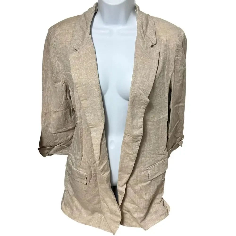 Harve Benard Blazer WMNS 12 Beige Linen Blend Open 3/4